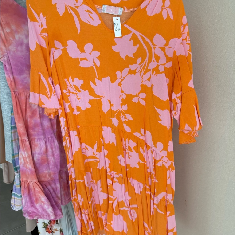 Orange and Pink Floral Dress